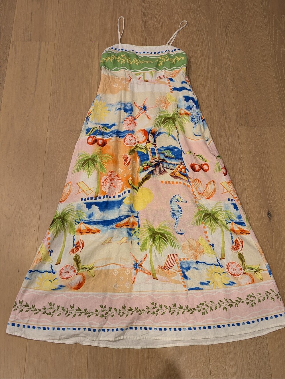 C&C California Pastel Pink Tropical Maxi Dress with Blue and Green Accents